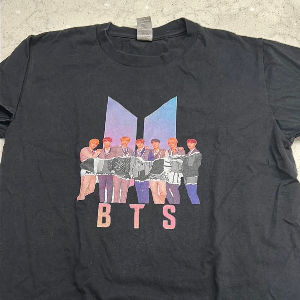 Gildan Black Graphic Tee with Pink and Purple Accents
